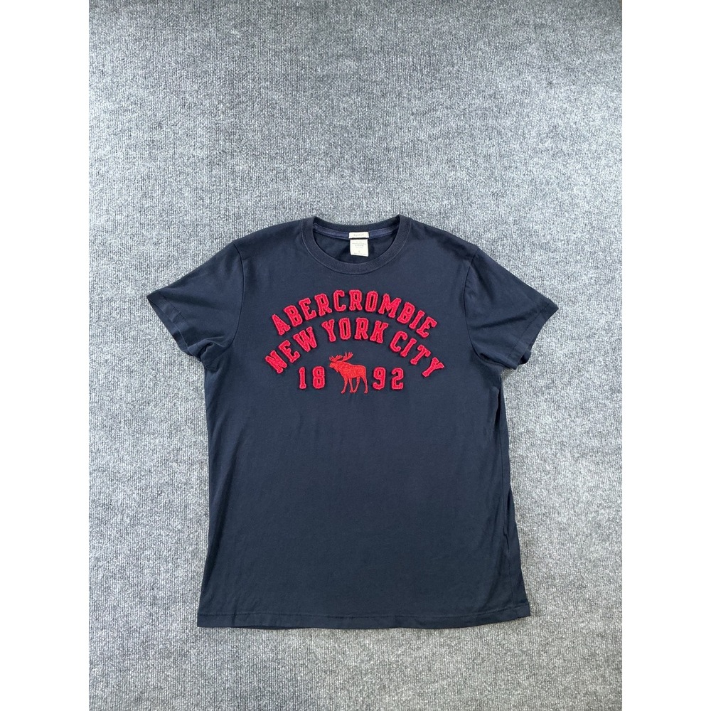 Abercrombie & Fitch Mens Muscle Fit T-Shirt Navy Blue Red Applique Logo Large